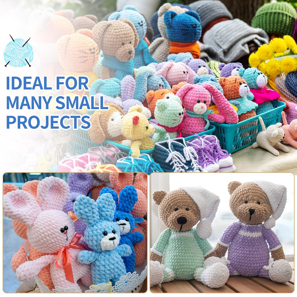 Xinnun 12 Skeins 1116 Yards Chenille Velvet Soft Thick Plush Yarn Bulk for Crocheting Knitting Baby Blanket DIY Weaving Craft, 6mm, 3.5 Oz/Skein(Fresh Color) Xinnun