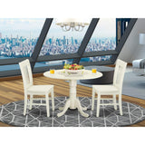 East West Furniture DLNO3-LWH-W 3 Piece Dinette Set for Small Spaces Contains a Round Dining Table with Dropleaf and 2 Kitchen Dining Chairs, 42x42 Inch, Linen White East West Furniture