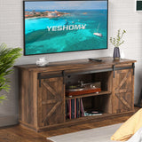 YESHOMY TV Stand for Televisions up to 65 Inchs, with Sliding Barn Doors and Storage Cabinets, Console Table and Media Furniture for Living Room, 58 Inch, Barnwood YESHOMY