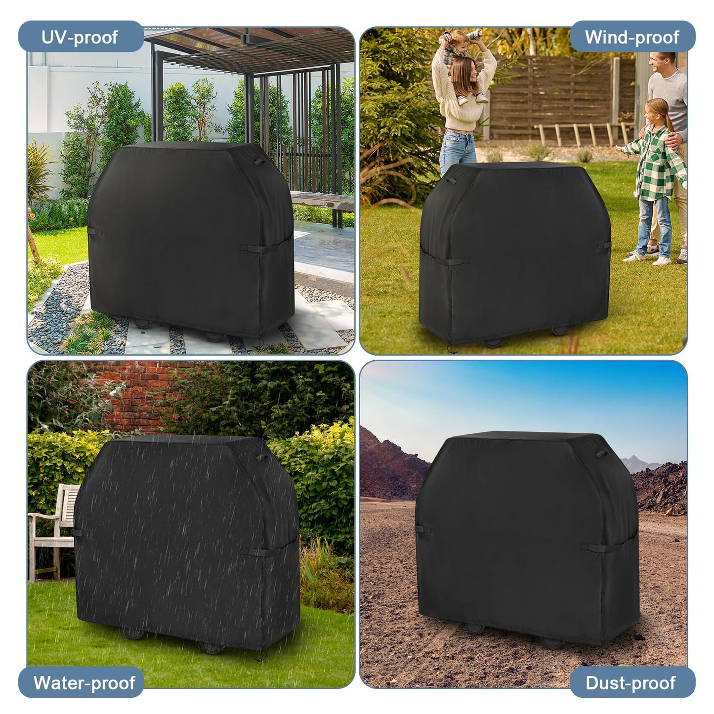 EVLIQUIL Grill Cover for Outdoor Grill,BBQ Gas Grill Cover 58 Inch,Heavy Duty Waterproof UV & Fade Resistant Barbecue Cover with Hook-and-Loop Straps & Adjustable Hem Drawstring Outside(Black).