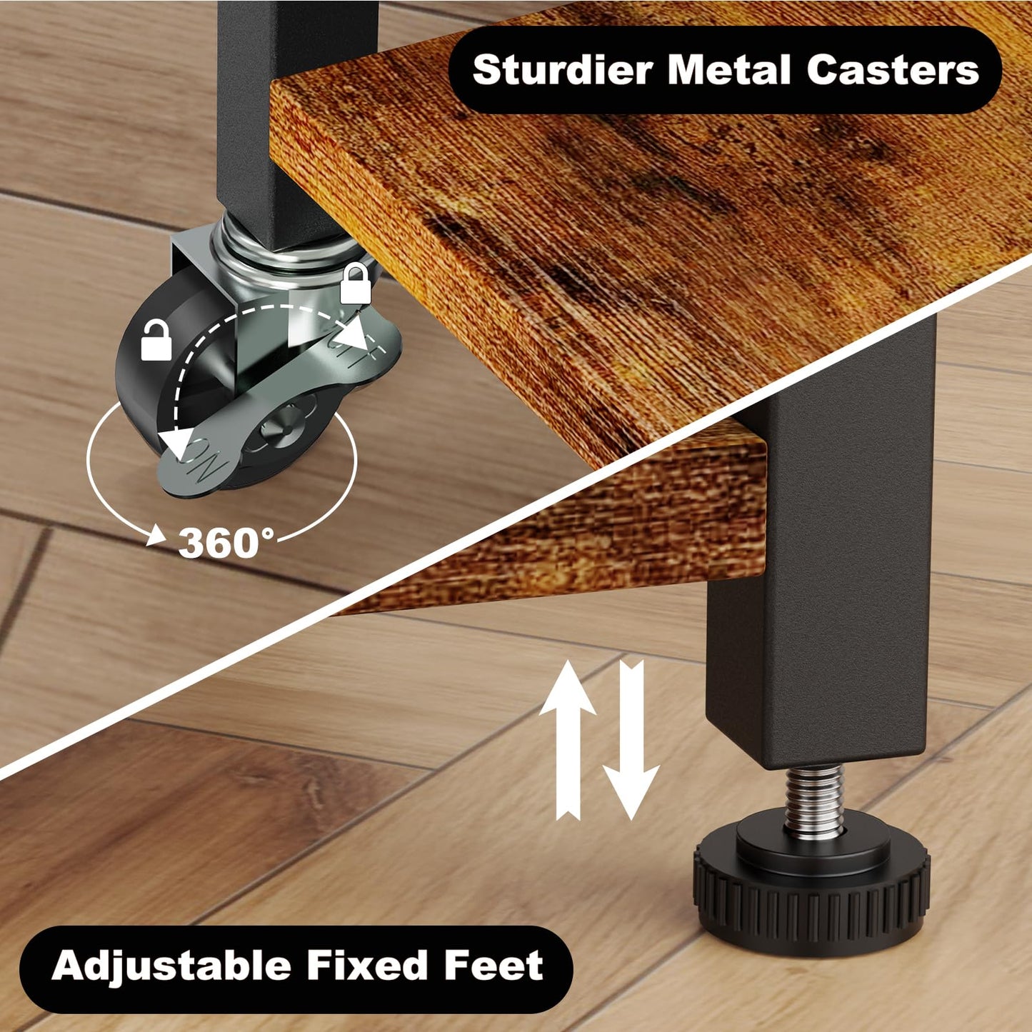 EasyCom 2-Tier Desktop Printer Stand with Large Drawer, Under Desk Printer Table with Wheels, Small Printer Shelf with Storage for Paper Storage Printer Scanner Fax Home Office Use Rustic Brown