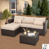 Patio Furniture Set - 3 Piece Outdoor Sectional Sofa Set with Wicker Couch, Ottoman, Coffee Table & Storage - All-Weather, Anti-Slip Cushions & Waterproof Covers, Khaki Rattan Star