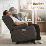 URRED Loveseat Rocker Recliner Sofa with Console, Manual Reclining Loveseat RV Couch Double Rocking Chair Nursery with Cup Holders, Side Pocket, Bluetooth Speaker, USB, Outlets (Dark Brown) URRED