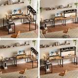 Unikito DIY U Shaped Computer Desk with Hutch, Reversible L Shaped Office Desk with Power Outlets and LED Strip, Customizable Large 98 Inch L Shape Gaming Corner Desk with Monitor Stand, Black Oak Unikito