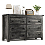 HUANLEGO Grey Dresser for Bedroom with 6 Drawers, Farmhouse Wood Dressers Bedroom Furniture 6 Chest of Drawers, Rustic Wide Storage Drawers Dressers Organizer for Closet, Living Room, Hallway HUANLEGO