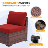 Poteban Patio Furniture Set, 7 Pieces Outdoor Modular Conversation Set Wicker Sectional Sofa for All Weather Rattan Patio Couch for Porch Garden Backyard Balcony Poolside (Red) Poteban