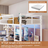 DICTAC Twin Loft Bed with U-Shaped Desk, LED Lights, Charging Station, and Storage Shelves – White Metal Frame DICTAC