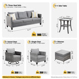 ovios Patio Furniture Set, 8 Piece Outdoor Wicker Sofa with Swivel Rocking Chairs and Comfy Cushions, High Back Rattan Couch Conversation Set, Dark Grey ovios