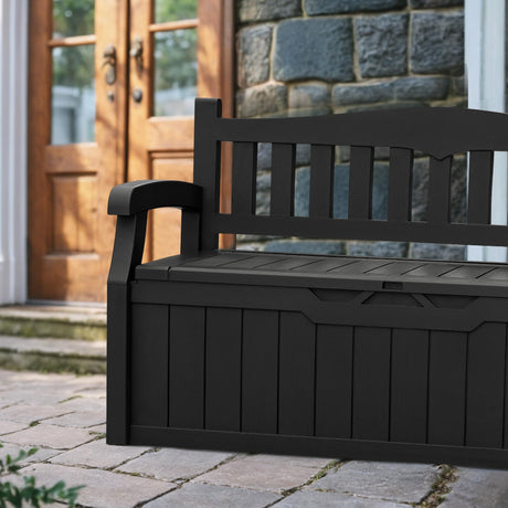 Devoko 80 Gallon Storage Bench Deck Box Lockable for Patio Furniture, Garden Decor and Outdoor Seating for Cushions, Garden Tools and Pool Supplies (Black) Devoko