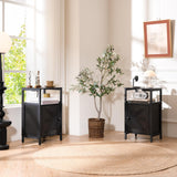 Yoobure Farmhouse Nightstand with Charging Station, Wood Night Stand End Table with USB Ports, LED Bed Side Table with Storage Cabinet, Bedside Table for Bedroom, Living Room Black Yoobure