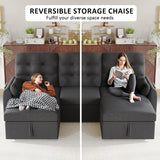 Ucloveria Sleeper Sofa Bed, 86" Convertible Sectional Sofa Couches for Living Room, Pull Out Couch Bed with Reversible Storage Chaise | USB Ports | Side Pockets | Removable Backrest Ucloveria