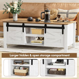 JUMMICO Farmhouse Coffee Table with Storage & Sliding Barn Doors, Modern Rustic Living Room Table with Adjustable Shelves, Wooden Rustic Center Table for Living Room (Antique White) JUMMICO