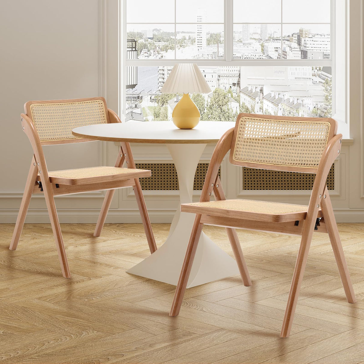 Bekrvio Folding Chair Solid Wood Rattan Chairs, Mid-Century Modern Rattan Dining Chairs with Cane Back Handmade for Living Room Bedroom, Garden Balcony, Office, No Assembly Required (Natural) Bekrvio