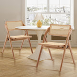 Bekrvio Folding Chair Solid Wood Rattan Chairs, Mid-Century Modern Rattan Dining Chairs with Cane Back Handmade for Living Room Bedroom, Garden Balcony, Office, No Assembly Required (Natural) Bekrvio