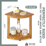 VICTORY RELAX Acacia Corner Shower Stool, Waterproof Spa Foot Rest & Bath Bench with Storage Shelf & Soap Dish, Ideal for Bathroom, Shaving Legs, or as Small Corner Table/Step Stool (Natural) VICTORY RELAX