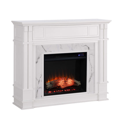 SEI Furniture Highgate Electric Fireplace with Hidden Media Shelf, New White with Faux Marble