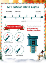 Clear Christmas String Lights 50 Count 12 Feet Incandescent Bulb Mini Lights for Indoor Outdoor Xmas Tree Garland Birthday Wedding Party Festival Decoration, Green Wire Brightown