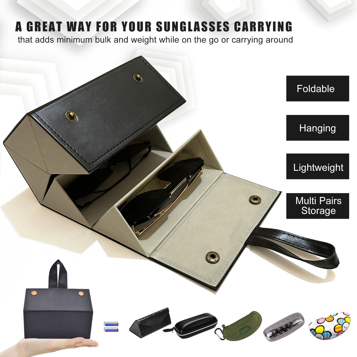 Longjet Sunglasses Organizer 5 Slots Travel Glasses Case Multiple Pairs Eyeglasses Storage Box Hanging Eyewear Holder (Black + Grey) LONGJET CRAFTING THE CORE LJ