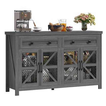 DWVO Farmhouse Buffet Cabinet with Storage, Wood Sideboard Storage Cabinet with 4 Doors & 2 Drawers, Bar Cabinet for Kitchen, Dining Room, Hallway, Dark Grey - WoodArtSupply