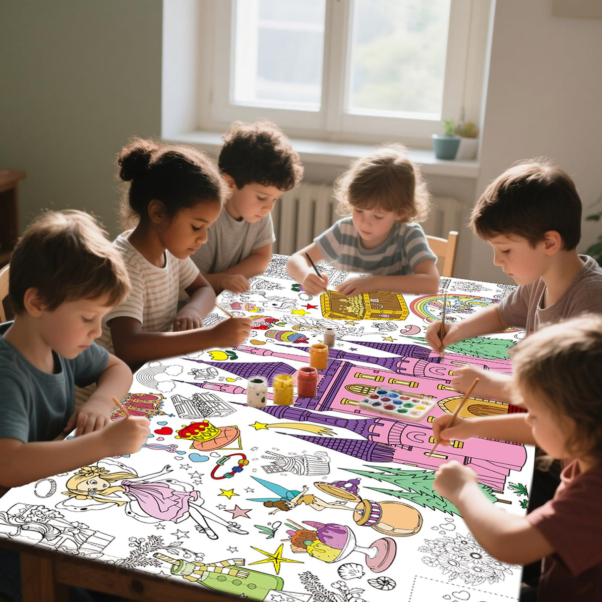 Zhzcncg Princess Party Giant Coloring Poster,30x72 Inch Drawing Paper oloring Table Cloth,DIY Princess Activity Tablecloth Magical Castle for Kids Birthday Themed Wall Home Classroom Party Suppiles Zhzcncg