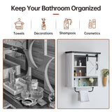 Bathroom Wall Cabinet, Above Toilet Storage Cabinet with Towel Bar, Farmhouse Medicine Cabinet with Sliding Barn Door, 23 Inch Storage Cabinet, Easy to Clean for Bathroom, Bedroom, Kitchen, White Real Relax