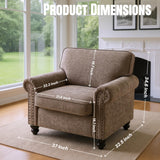 Sivoey Nailhead Armchair, Rolled Arms Accent Chair for Living Room, Single Sofa Chair with Springs Seat Cushion & Wooden Legs, Mid-Century Armchair for Apartment, Office, Farmhouse, Light Brown Sivoey
