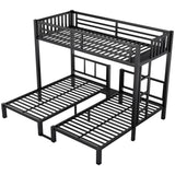 KEIKI Metal Triple Bunk Bed, Heavy Duty Twin XL Over Twin Over Twin Beds Frame w/Guardrails & Ladder, Detachable Kids BunkBed for 3, Girls Boys Teens Bedroom Loft Bed, No Box Spring Needed, Black KEIKI