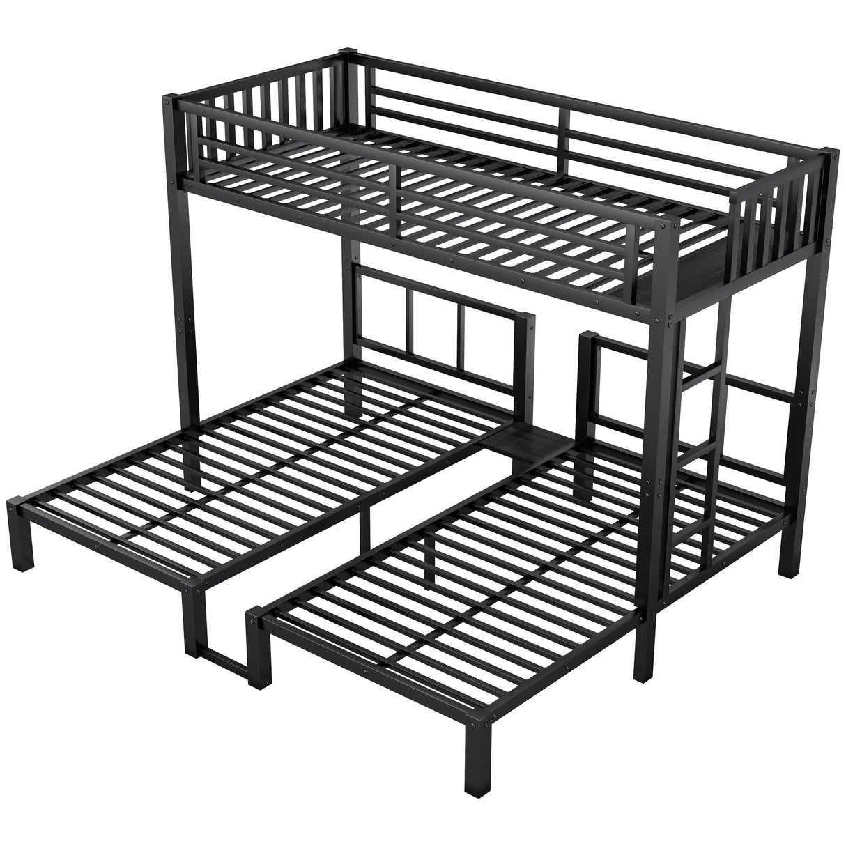 Mirightone Metal Triple Bunk Bed for Kids,Heavy Duty Triple Twin Bunk Bed with Ladder & Storage Shelf, Convertible 3 Bed Bunk Beds for Girls Boys Teens,Can be Separated into 3 Beds, Black Mirightone