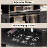 IRONCK TV Stand for 65 Inch TV, 55" LED Entertainment Center with Storage Cabinets, Power Outlets and Open Shelf, Media Console TV Cabinet with Drawers for Living Room, Black IRONCK