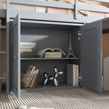 Low Loft Bed with Storage & Rolling Out Desk, Kids Twin Size Loft Beds with Cabinet & Drawers, Rubber Wood Junior Lofts Bed with Dresser/Ladder/Guardrails for Boys Girls Teens, Gray Duxelifin