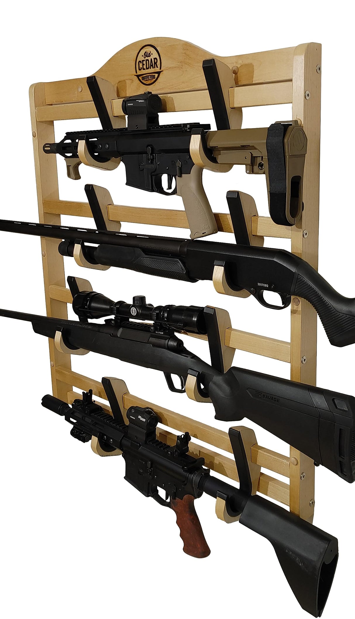 Old Cedar Outfitters Hardwood Wall-Mounted Gun Rack; Adjustable for Long Guns and Long Pistols Old Cedar Outfitters