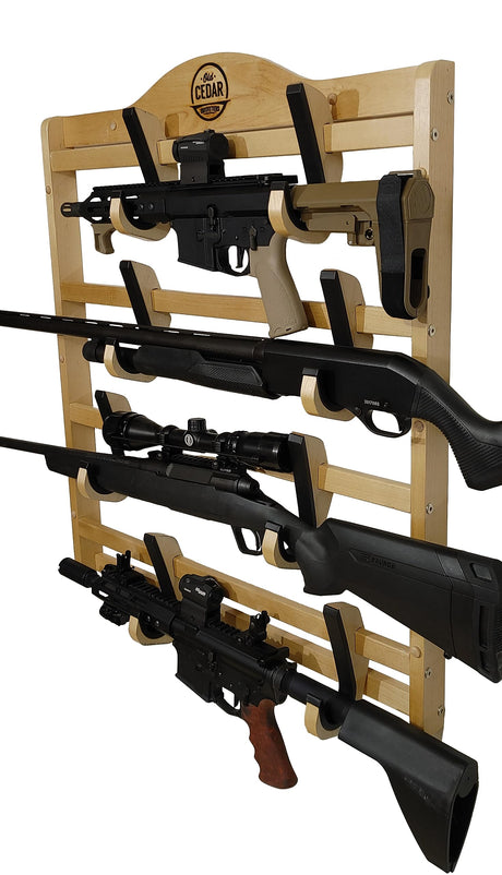 Old Cedar Outfitters Hardwood Wall-Mounted Gun Rack; Adjustable for Long Guns and Long Pistols Old Cedar Outfitters