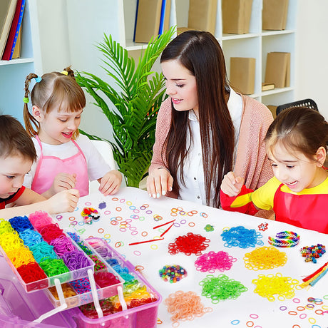 INSCRAFT 17500+ Rubber Loom Bands with 3 Layer Container, 28 Colors, 600 S-Clips, 352 Beads, 40 Cartoon Pendant, Bracelet Making Refill Kit for Kids INSCRAFT