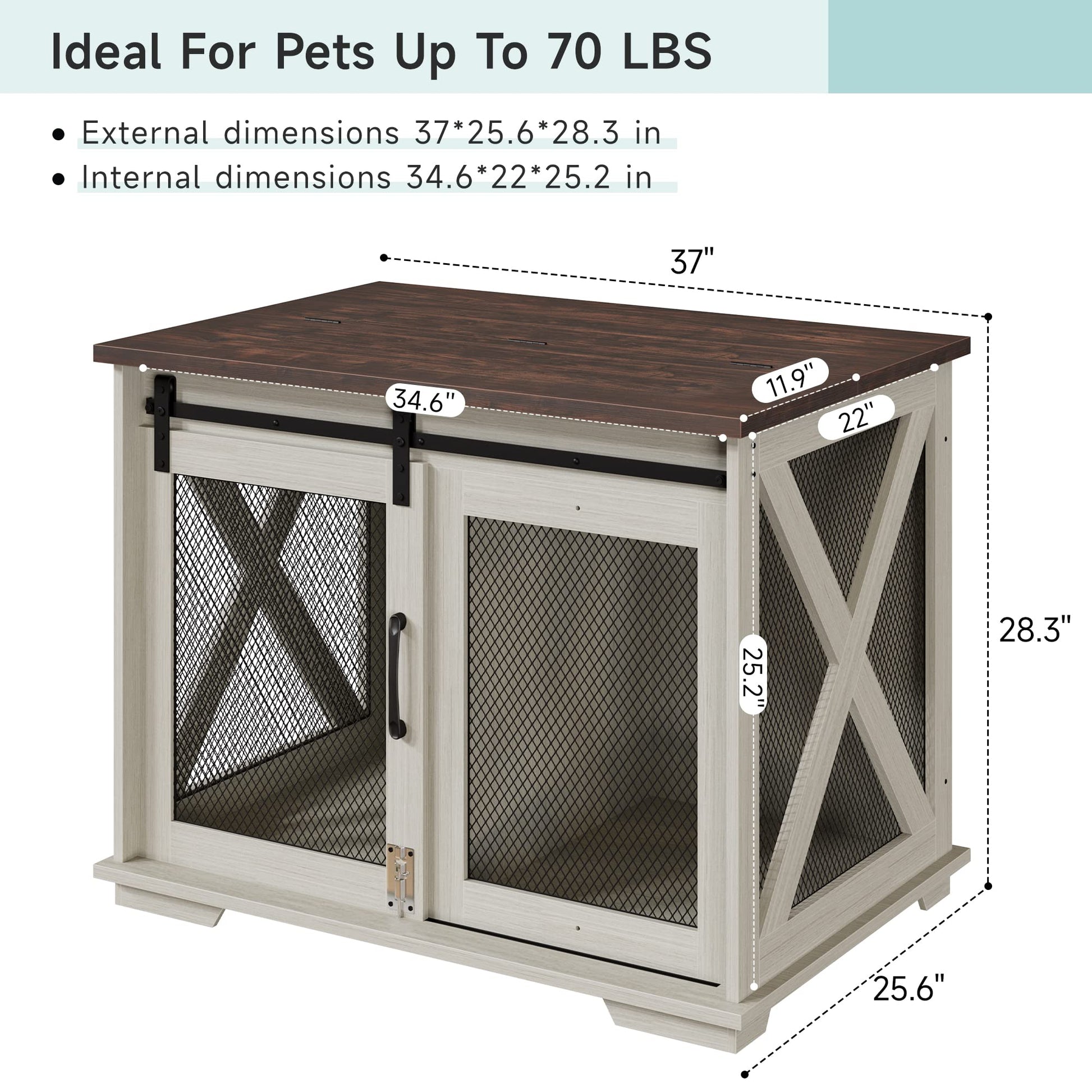 TROPOW Dog Crate Furniture with Flip Top, Dog Kennel Indoor with Sliding Door, Medium Dog Crate with Removable Divider, Wooden Dog Cage Furniture, Dog Crate Side Table, White - WoodArtSupply