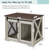 GAOMON 37'' Sliding Barn Door Dog Crate Furniture with Flip Top and Movable Divider, Wooden Dog Crate Table, Dog Kennel Side End Table, Furniture Style Large Dog House, White GAOMON