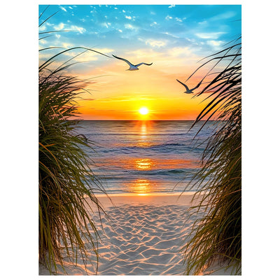 NPCSWXQ Sunset on The Beach Diamond Art Kits for Adults, Seaside Reeds 5D Diamond Dots Kits for Adults Beginners, DIY Full Drill Paint Art Kits for Home Wall Bedroom or Office Decor Gift 12x16Inch