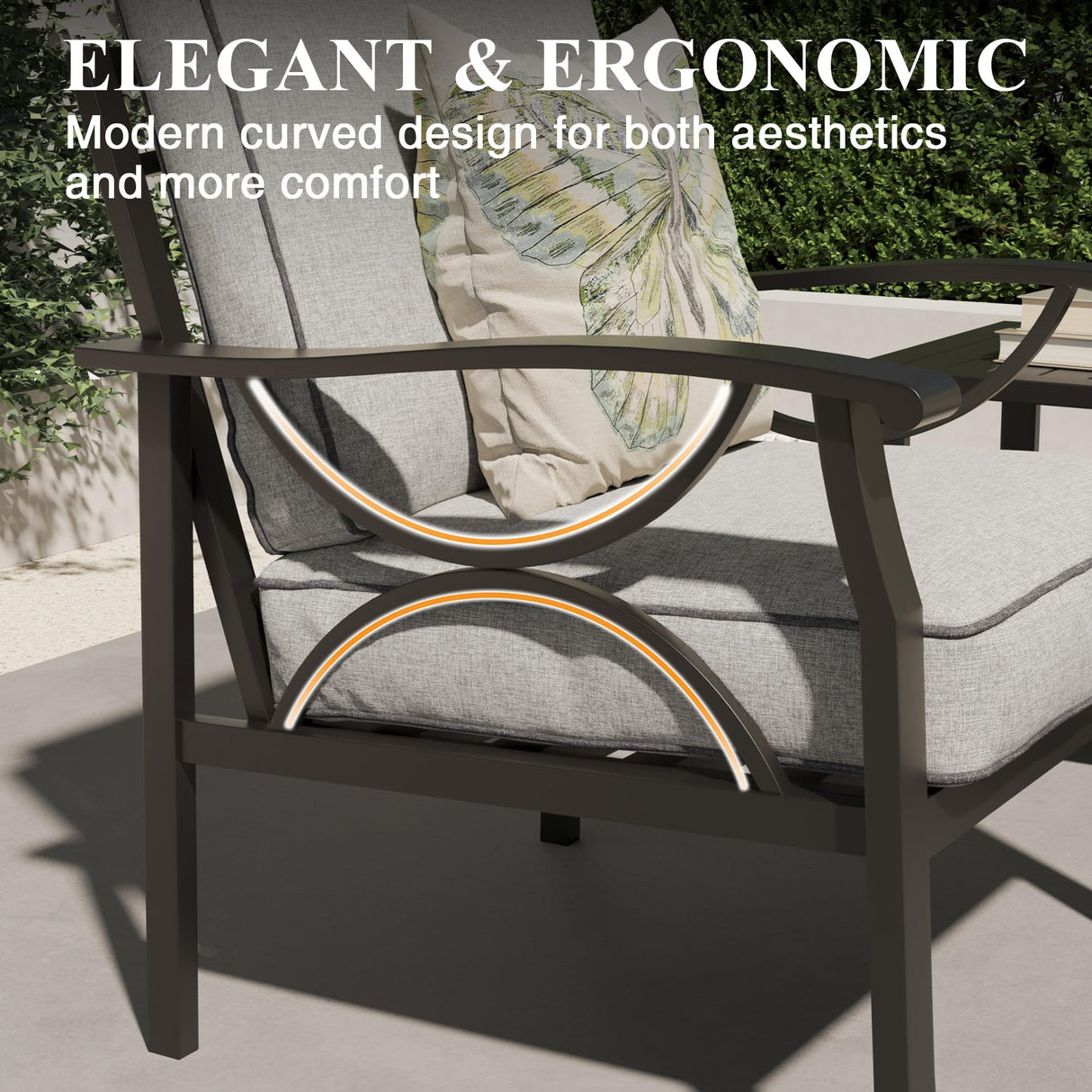 RoyalCraft Patio Loveseat, All-Weather Outdoor 2 Seats Sofa Couch, Black Metal Furniture with Gray Cushions RoyalCraft