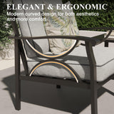 RoyalCraft Patio Loveseat, All-Weather Outdoor 2 Seats Sofa Couch, Black Metal Furniture with Gray Cushions RoyalCraft