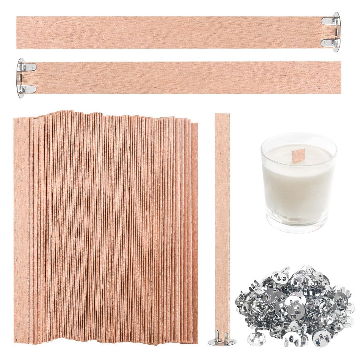 BENIMUS 120 Pcs Thickened Wood Candle Wicks, 5.1 X 0.5 X 0.06 Inches Naturally Smokeless Wood Wicks for Candle Making. (60 Candle Sets) BENIMUS