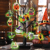 WILLBOND 30 Pcs Glow in Dark Halloween Diamond Art Keychain Ornaments DIY Double Sided Halloween Luminous Diamond Painting Keychain Kits for Adults Key Ring Art Pendant Tree Decor WILLBOND