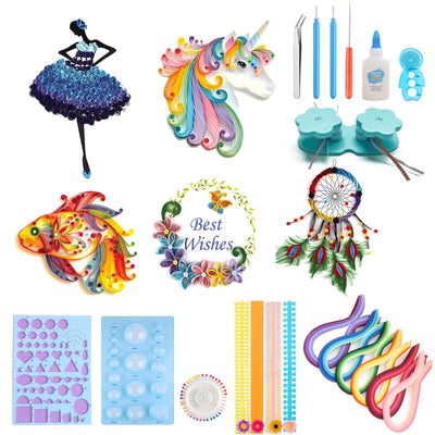 Ywait2long Paper Quilling Kit for Beginners, DIY Craft Kit, Paper Filigree Kit with 5 Different Quilling Patterns, Updated Paper Crimper, Glue and Other Essential Tools - Fun and Creative Gift