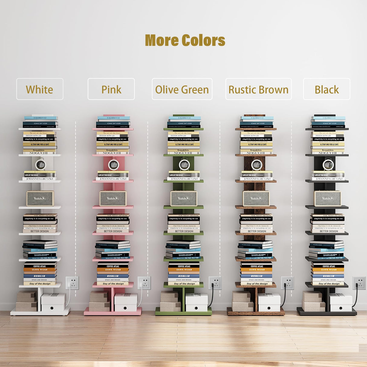 TUTOTAK Narrow Bookshelf, 8-Tier Bookcase with LED Lights, Spine Book Shelf for Small Space, Corner Standing Shelf for Living Room, Office, Study, Entryway, White BS06BW008L TUTOTAK