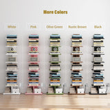 TUTOTAK Narrow Bookshelf, 8-Tier Bookcase with LED Lights, Spine Book Shelf for Small Space, Corner Standing Shelf for Living Room, Office, Study, Entryway, Rustic Brown BS06BB008L TUTOTAK