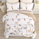 Dinjoy Floral Quilt Set Queen,Beige/Khaki Bedspread Queen Size 3 Pieces Lightweight Fall Quilts Microfiber Farmhouse Bedding Set Soft Flower Bedspreads White Coverlet Sets for All Seasons Dinjoy