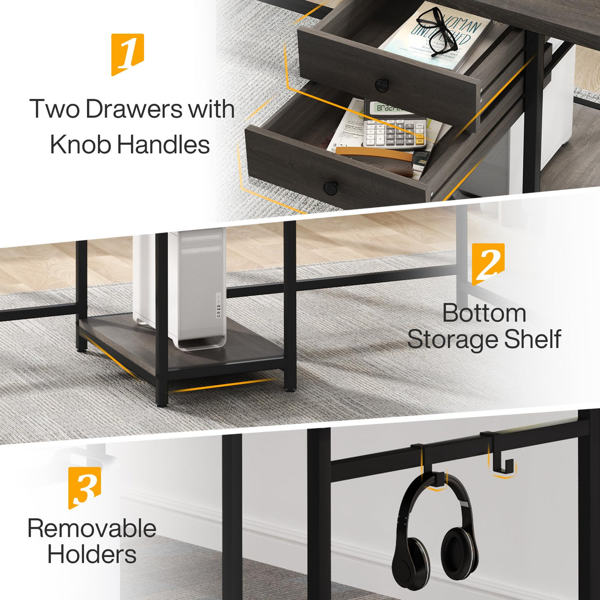 Tribesigns 78.74’’ Two Person Desk with 2 Drawers, Long Double Computer Desk Gaming Table with Shelves, Industrial Study Writing Table Workstation for Home Office, Grey Tribesigns