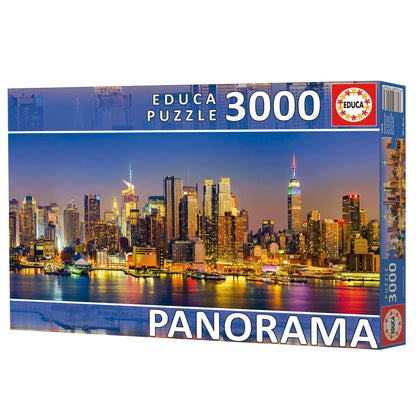 Educa - Panorama Puzzles - New York City Skyline - 3000 Piece Jigsaw Puzzle - Puzzle Glue Included - Completed Image Measures 47.24"x 37.79" - Ages 14+ (19948)