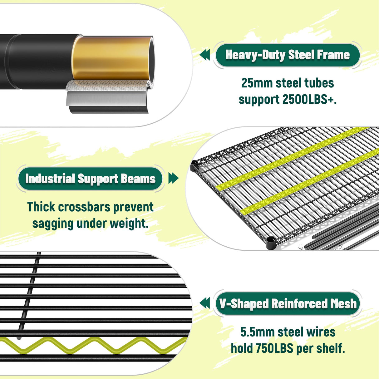 DurayLoly 68.1"W Storage Shelves 2500LBS Wire Shelving Unit, Garage Shelving Heavy Duty, Adjustable Metal Shelves for Garage, Pantry, Kitchen, Basement, Warehouse, Business 68.1"W x 20.9"D x 70.9"H DurayLoly