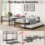 AEMSOFK Twin Over Twin Bunk Bed Frame with Trundle,Metal Bunk Bed Bedframe with Guard Rail and 2 Ladders for Adults,Can be Divided into 3 Beds, No Box Spring Needed,Space Saving Design AEMSOFK