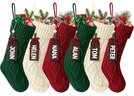 Hommtina Christmas Stockings, Personalized Christmas Stockings 18 Inches Large Size Cable Knitted Stocking Gifts (6pcs White&red&Green) Hommtina