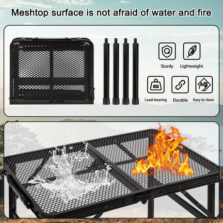Grovind Folding Grill Table Camping Table with Mesh Desktop, Lightweight & Portable Outdoor Picnic Table, Height Adjustable Portable Grill Table for Outside Inside Use Grovind